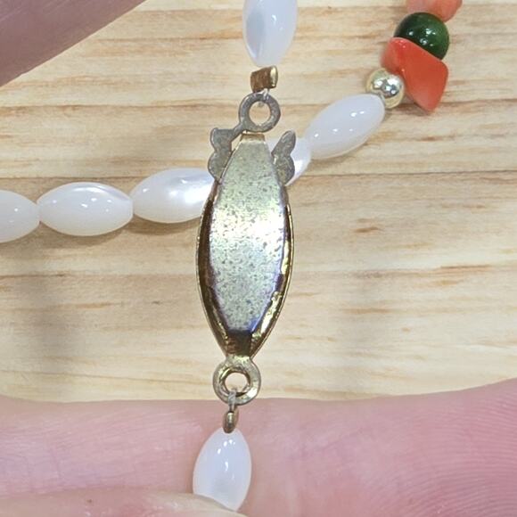 Jade Beads Coral Chips Mother of Pearl Rice Beads 18" Beaded Necklace - Picture 7 of 15